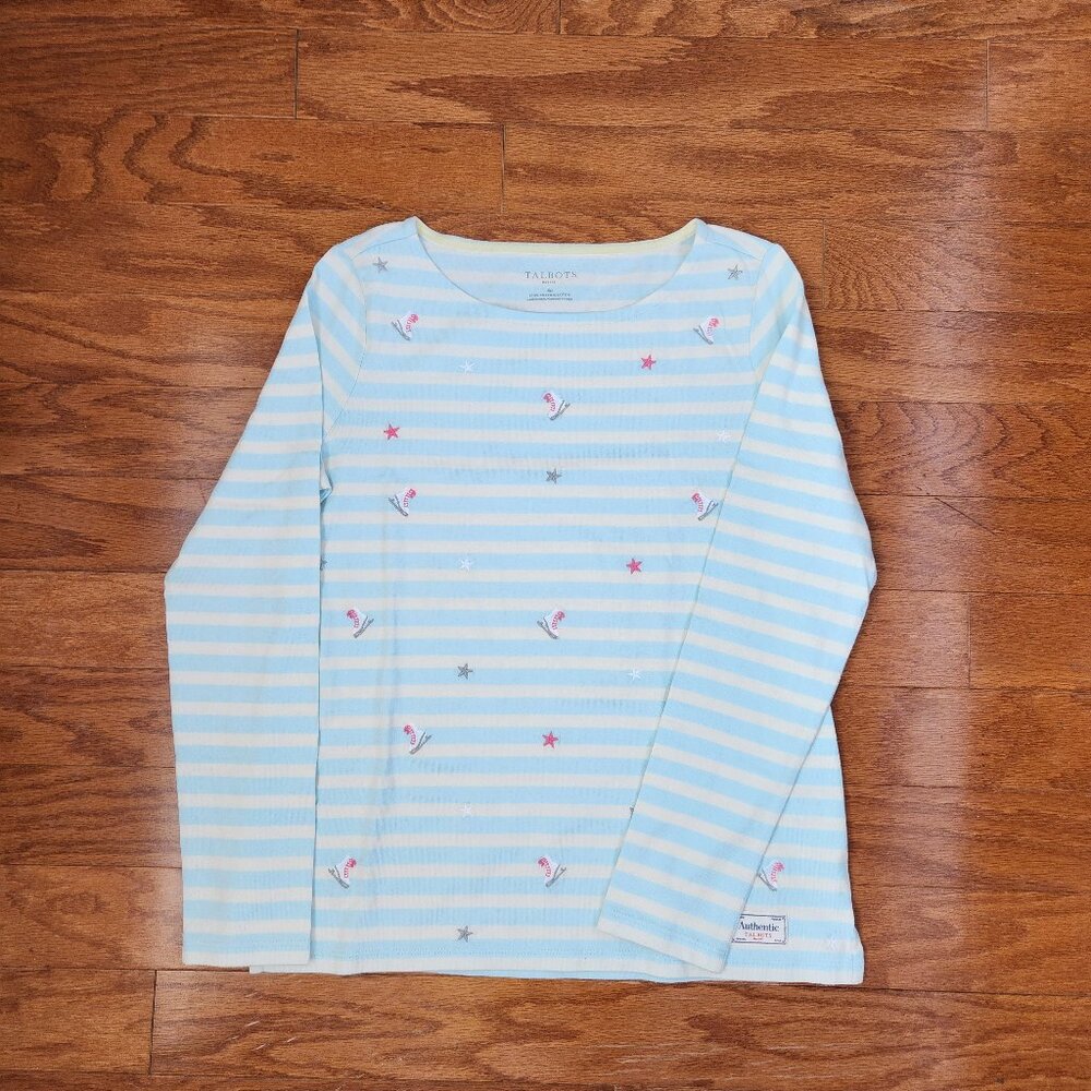 NWOT Authentic Talbots Embroidered 100% Cotton Neck Tee Women (Petite SP)